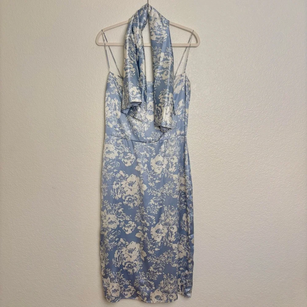 Reformation Frankie Silk Formal Dress Spaghetti Strap Porcelain Blue Floral 10 P - Picture 7 of 16